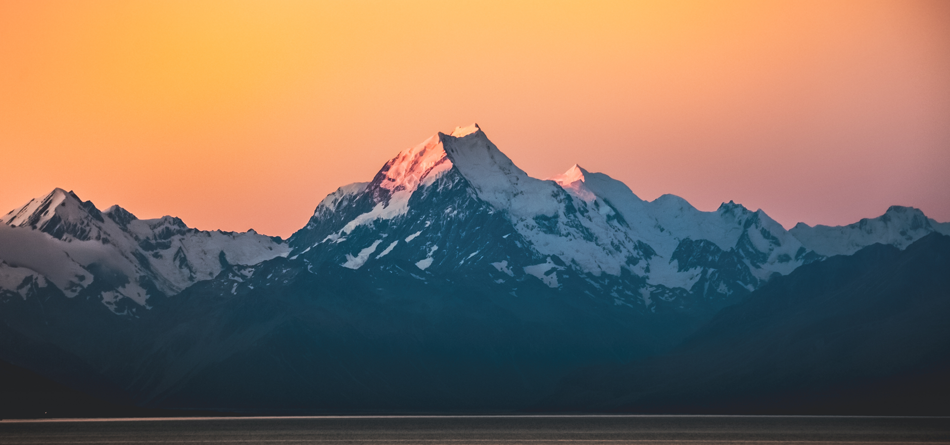 Mountain summit in sunset